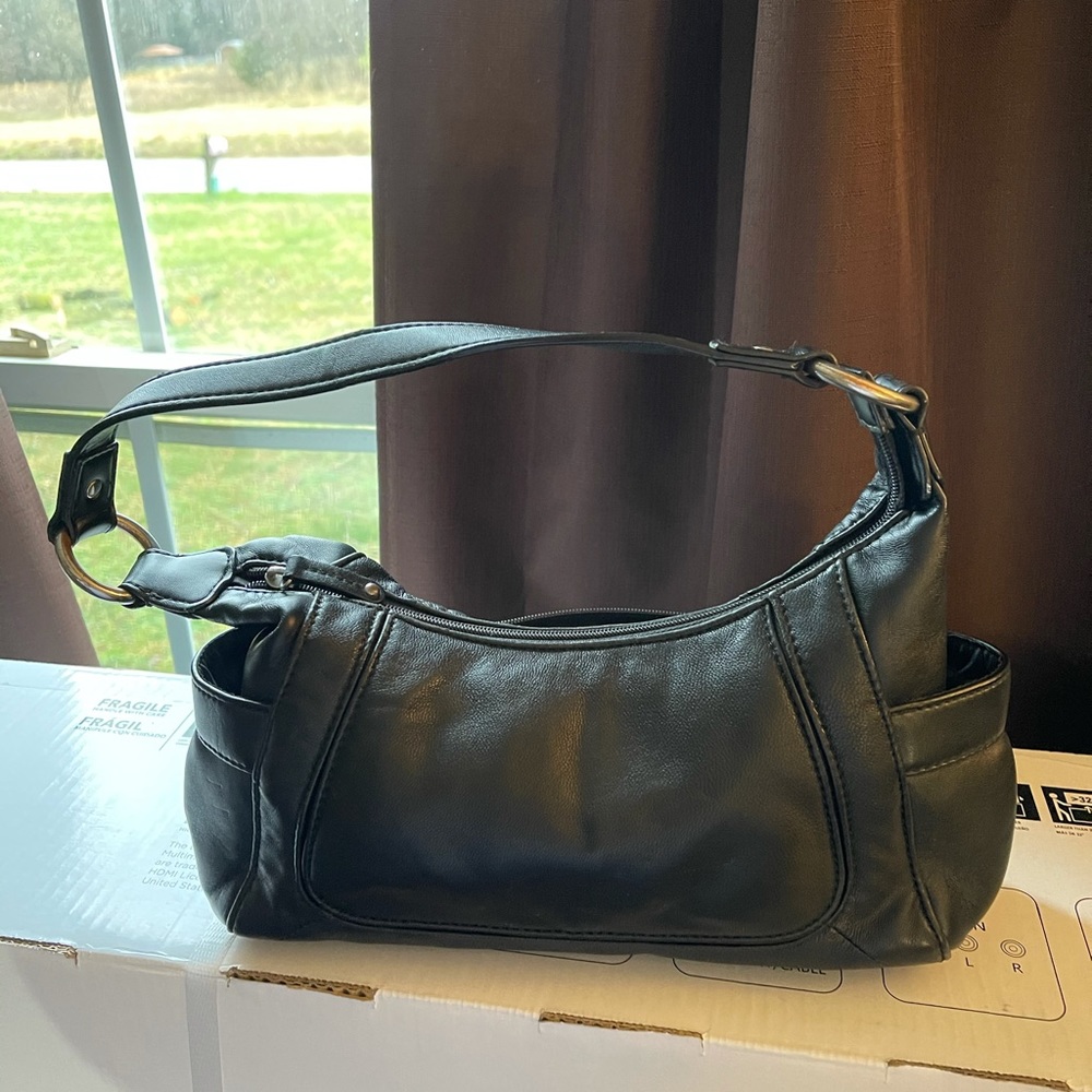 Black leather handbag
